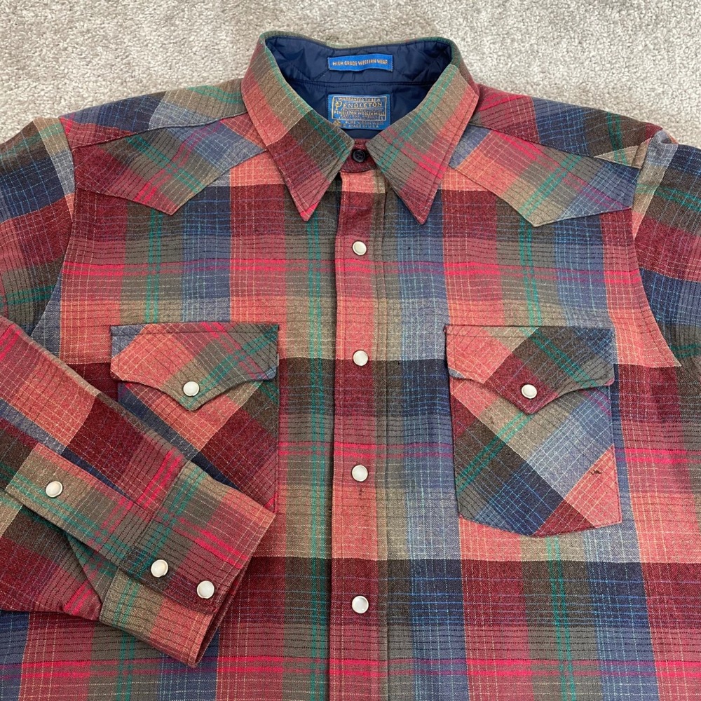 Pendleton High Grade Western Wear Shirt Mens Large Wool Pearl Snap Plaid